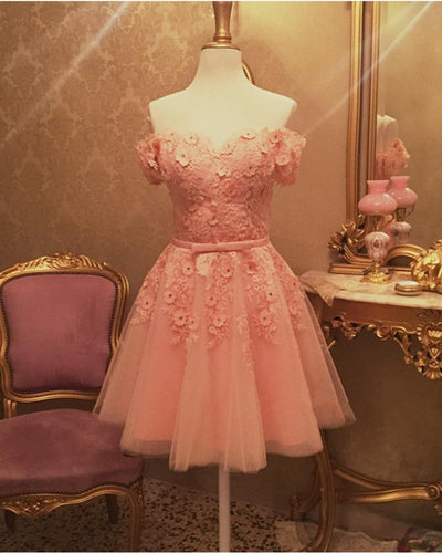 Short Tulle Homecoming Dresses Lace Embroidery Off The Shoulder-alinanova