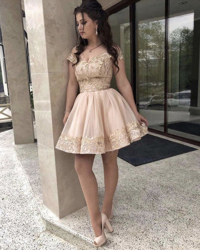 Short Tulle Homecoming Dresses Off The Shoulder Lace Embroidery-alinanova