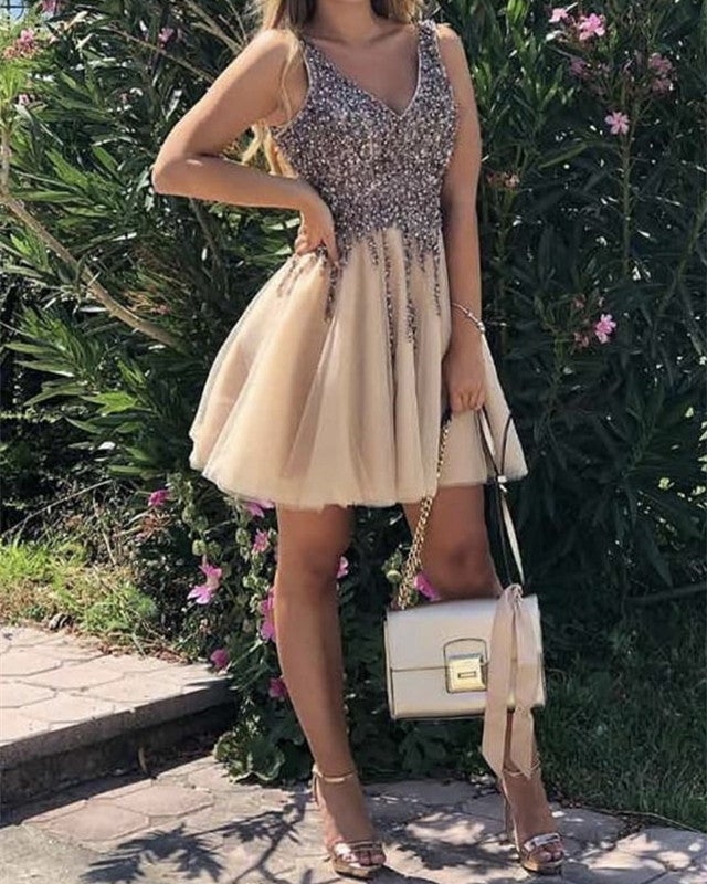 Short Tulle Homecoming Dresses Sequin Beaded Mini Prom Dress – alinanova