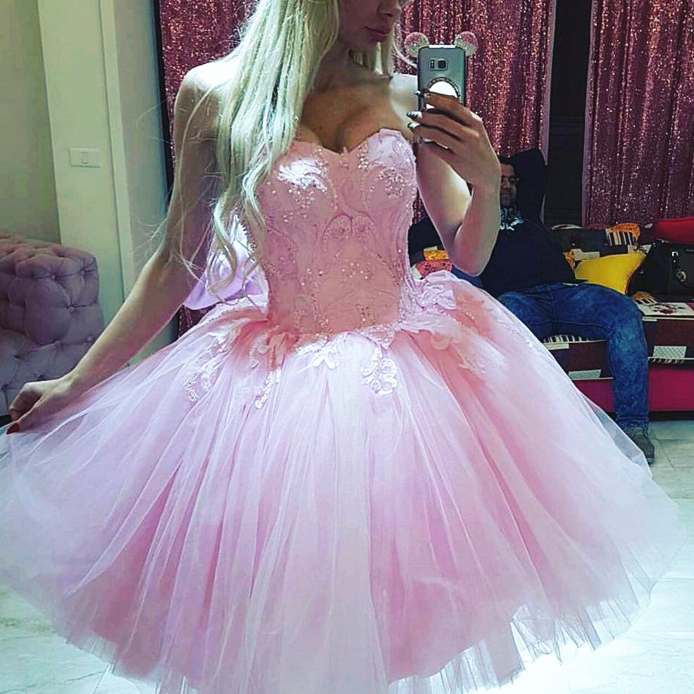 Short Tulle Lace Beaded Sweetheart Prom Homecoming Dresses – alinanova
