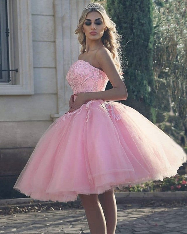 prom dresses for shorts girl Embroidered Short Strapless Prom Dress
