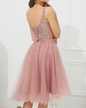 Load image into Gallery viewer, Short Tulle V Neck Homecoming Dresses Sequin Beaded
