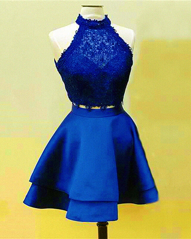 Short Royal Blue Prom Dress Two Piece