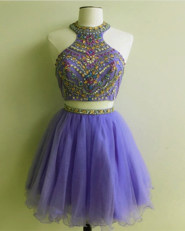 Short Lavender Two Piece Prom Dresses