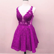 Load image into Gallery viewer, Elegant Short V Neck Lace Homecoming Dresses
