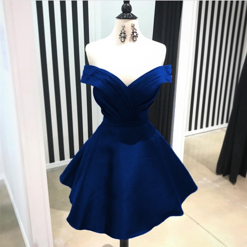 Short V Neck Off The Shoulder Homecoming Dresses-alinanova
