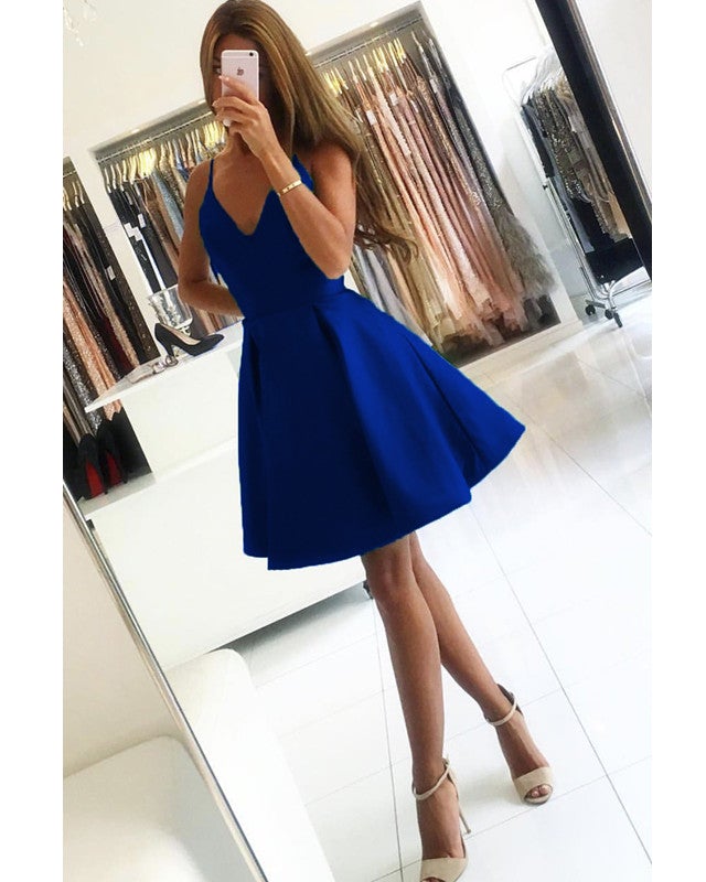 Short V-Neck Satin Homecoming Dresses with Straps Short V-Neck Satin Homecoming Dresses with Straps