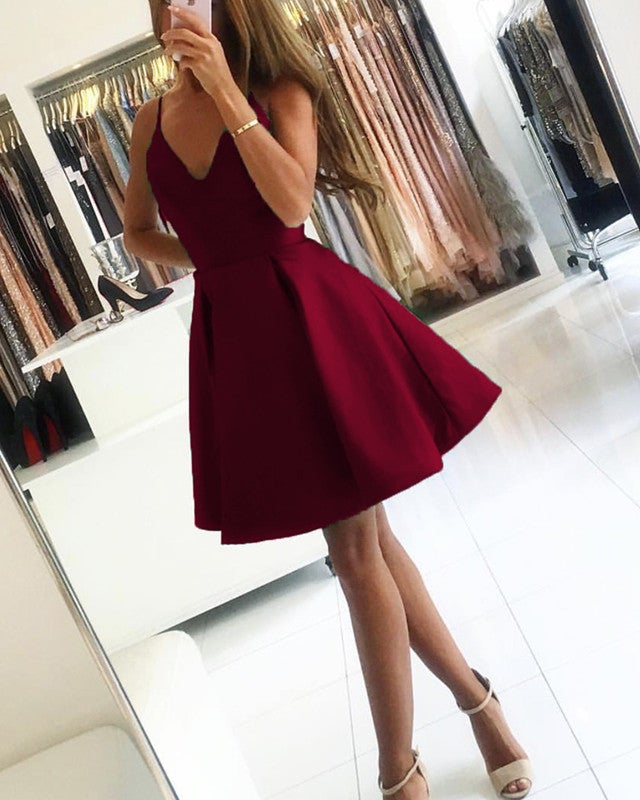 Short V-neck Satin Homecoming Dresses With Straps alinanova Short V-neck Satin Homecoming Dresses With Straps alinanova