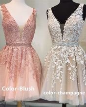 Load image into Gallery viewer, Short V-neck Tulle Prom Homecoming Dresses Lace Embroidery
