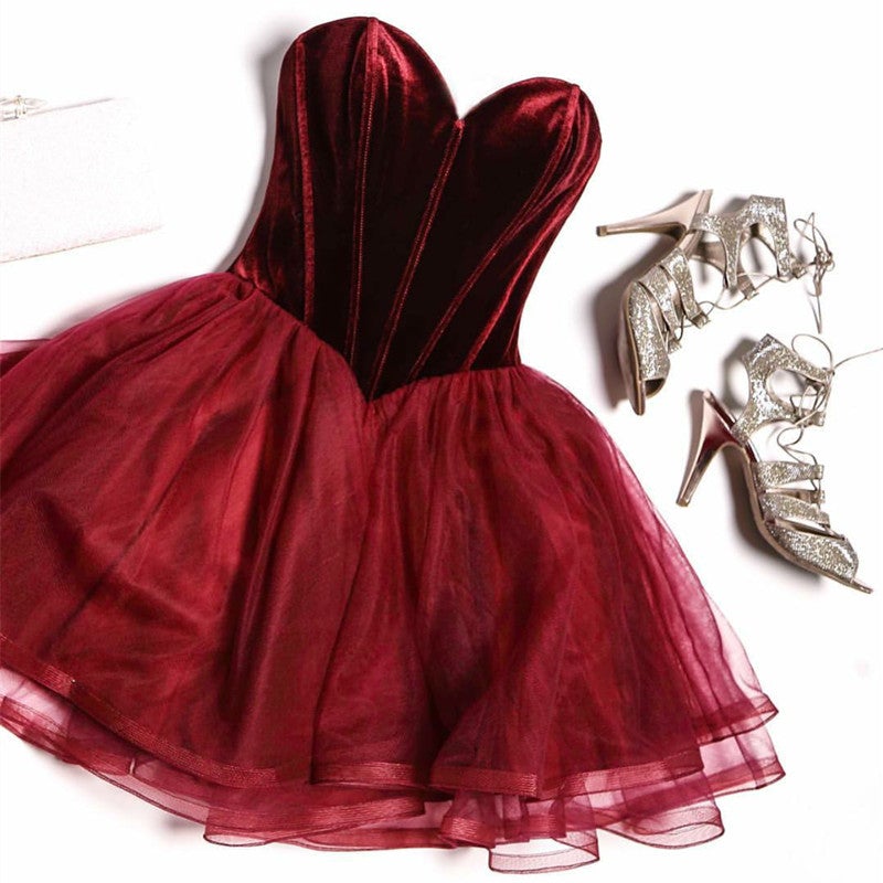 Short Velvet Corset Tulle Homecoming Dresses-alinanova