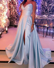 Load image into Gallery viewer, Light Blue Satin Prom Dresses Corset
