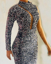Load image into Gallery viewer, Silver Mermaid Sequin Prom Dresses One Shoulder
