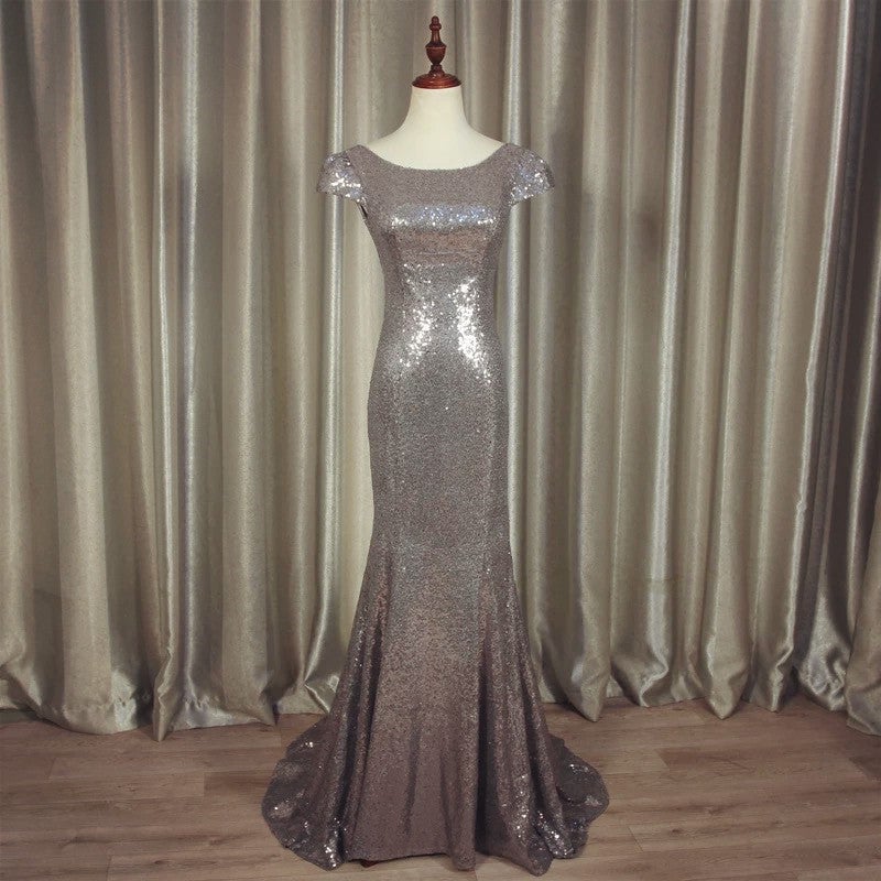 Silver Sequin Cap Sleeves Bridesmaid Dresses Floor Length Silver Sequin Cap Sleeves Bridesmaid Dresses Floor Length