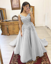Load image into Gallery viewer, Silver Prom Dresses Appliques
