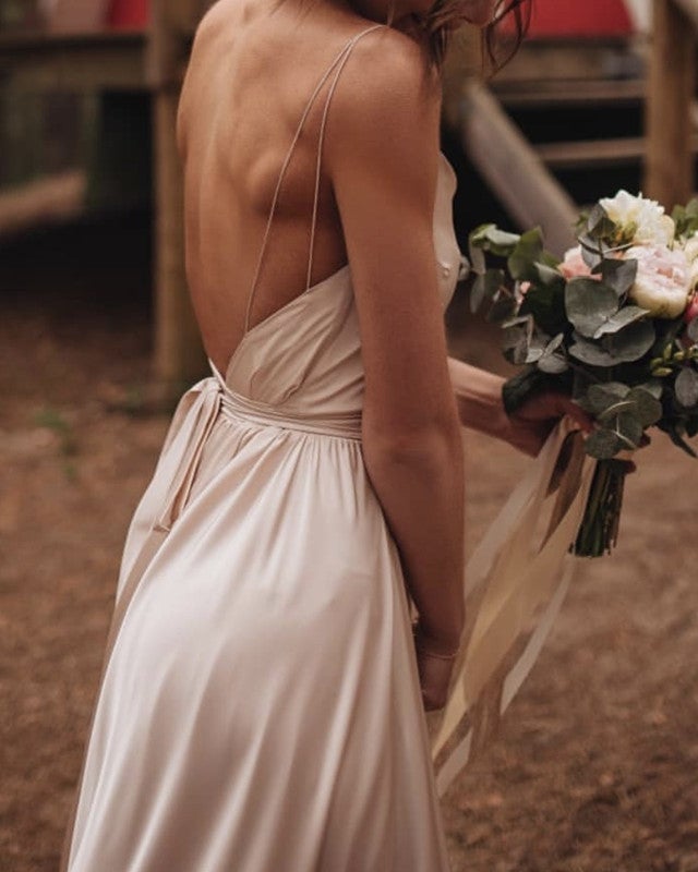 Simple Boho Wedding Dress Satin Open Back Simple Boho Wedding Dress Satin Open Back