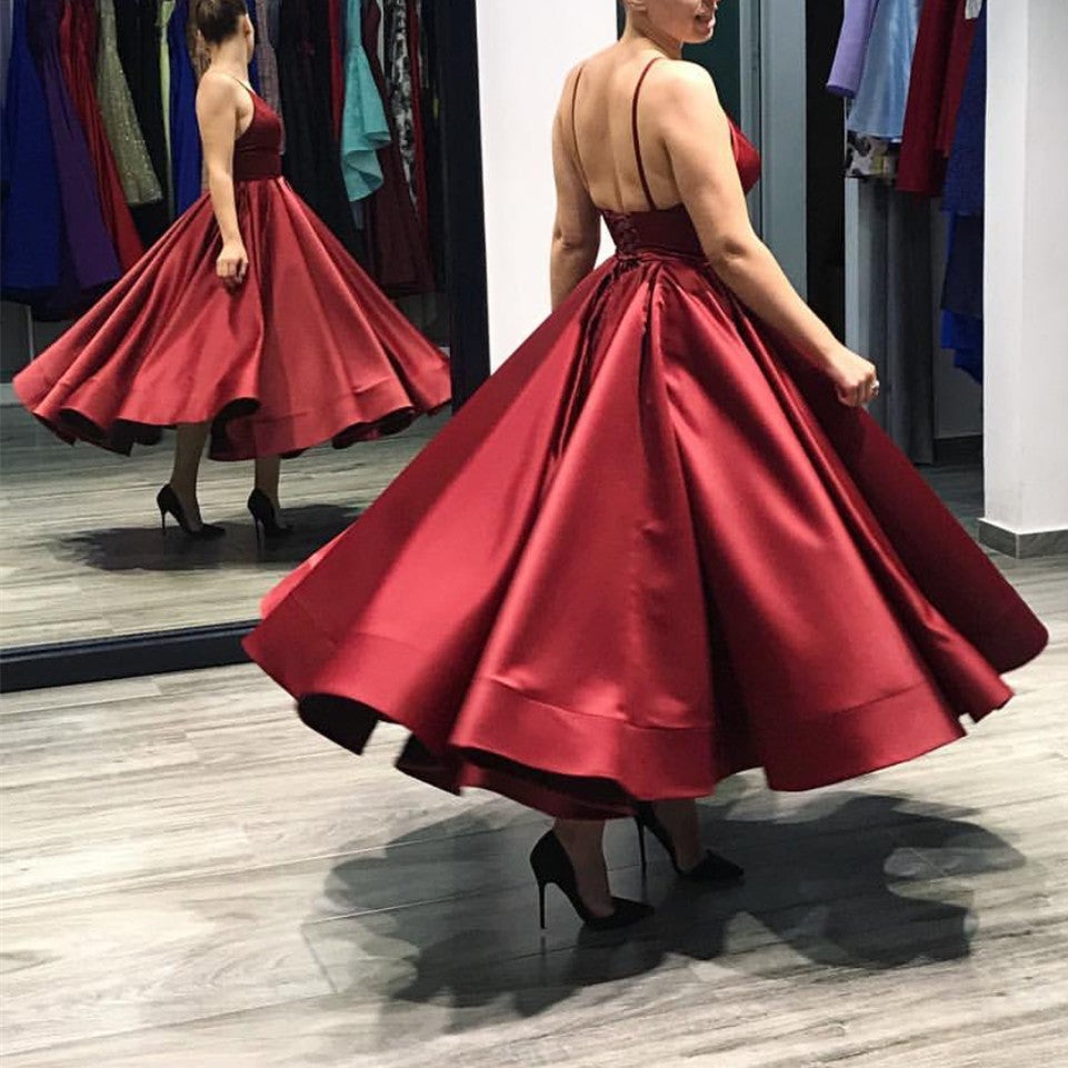 Simple Burgundy Satin Ball Gowns Prom Dresses 2018-alinanova