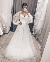 Load image into Gallery viewer, Boho Wedding Dress Puffy Sleeves
