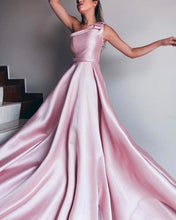 Load image into Gallery viewer, Simple Long Satin Prom Dresses One Shoulder With Bow-alinanova
