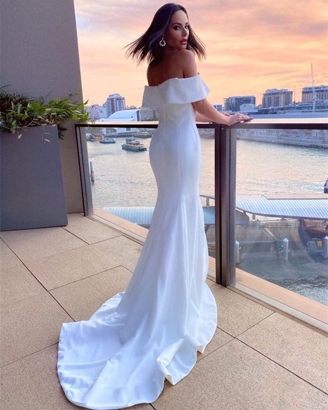minimalist mermaid wedding dress Minimalist Wedding Dress Mermaid Satin Off Shoulder – alinanova