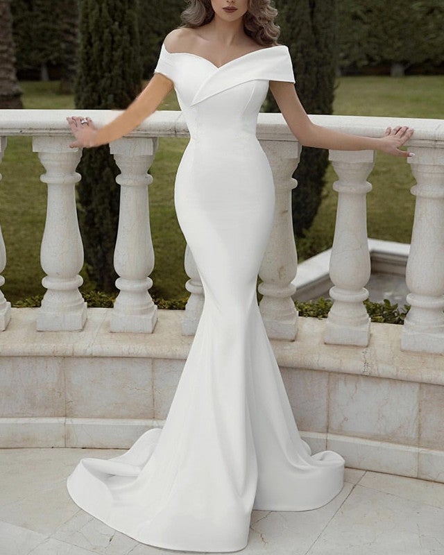 simple mermaid wedding dresses Simple Mermaid Wedding Dress Off The Shoulder