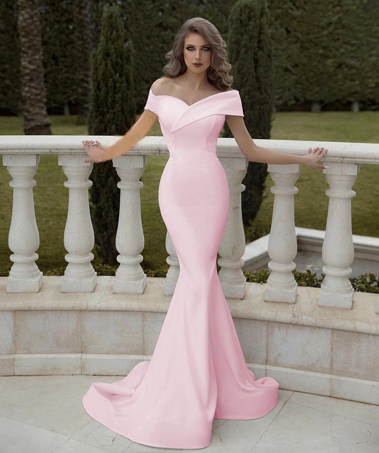 mermaid blush wedding dress Minimalist Wedding Dress Mermaid Satin Off Shoulder – alinanova