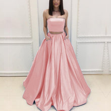 Load image into Gallery viewer, Simple Satin Strapless Ball Gowns Two Piece Prom Dresses With Pocket-alinanova
