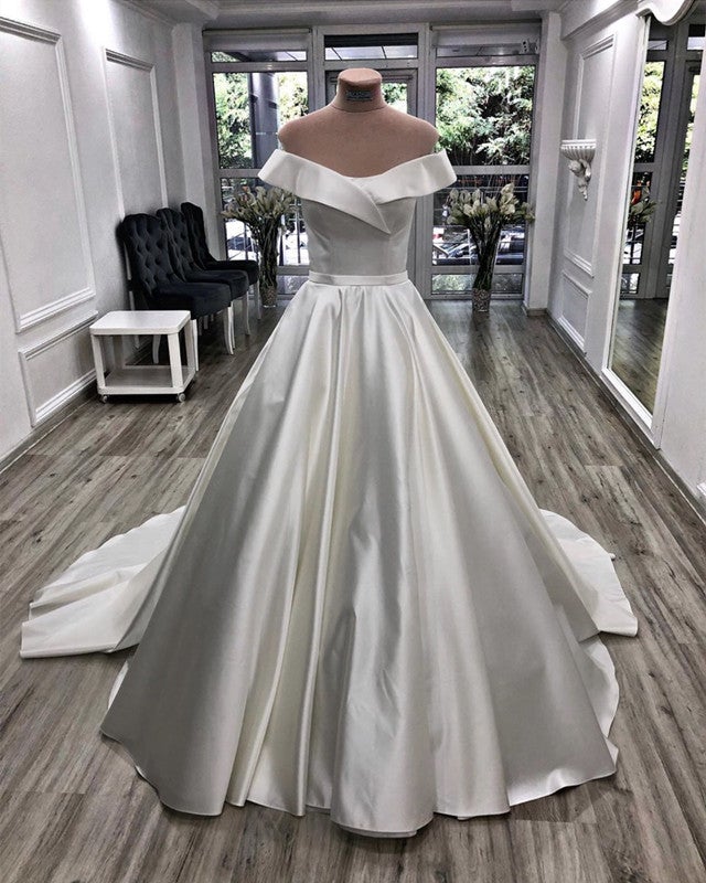 Simple Wedding Dress Off Shoulder Satin Ball Gowns – alinanova