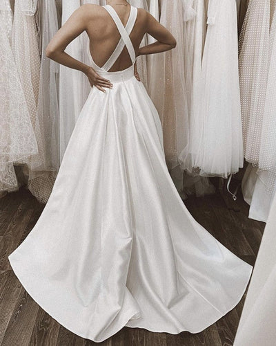 Simple Satin Wedding Dresses Backless