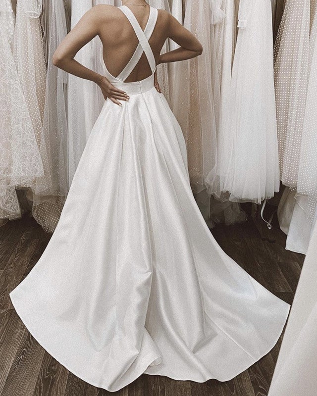 Simple Satin Wedding Dresses Backless