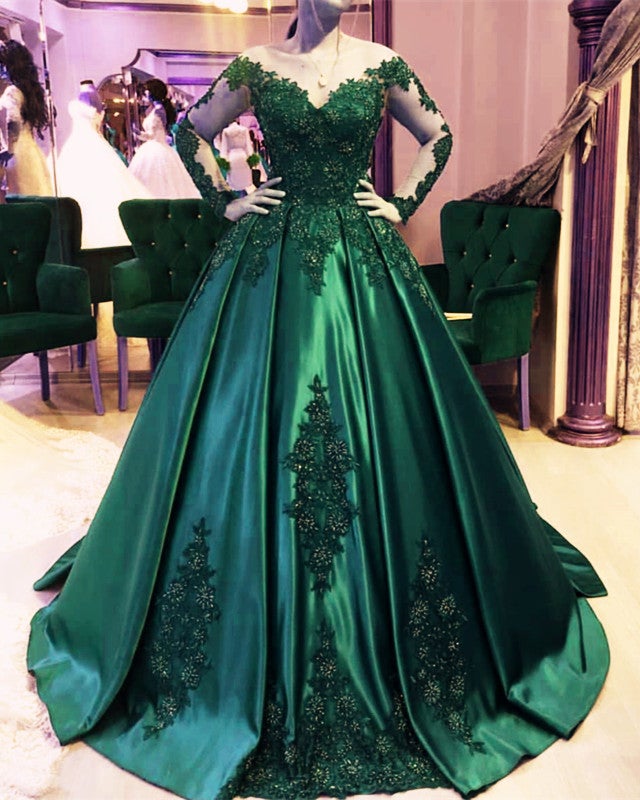 Skin Color Neckline Satin Ball Gown Wedding Dress For Bride alinanova