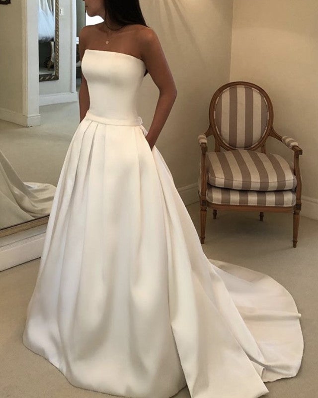 Sleeveles Satin Wedding Dress With Pockets-alinanova