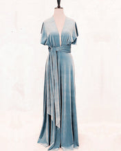 Load image into Gallery viewer, Smoke Blue Velvet Bridesmaid Dresses
