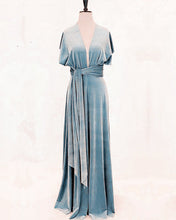 Load image into Gallery viewer, Smoke Blue Velvet Bridesmaid Dresses
