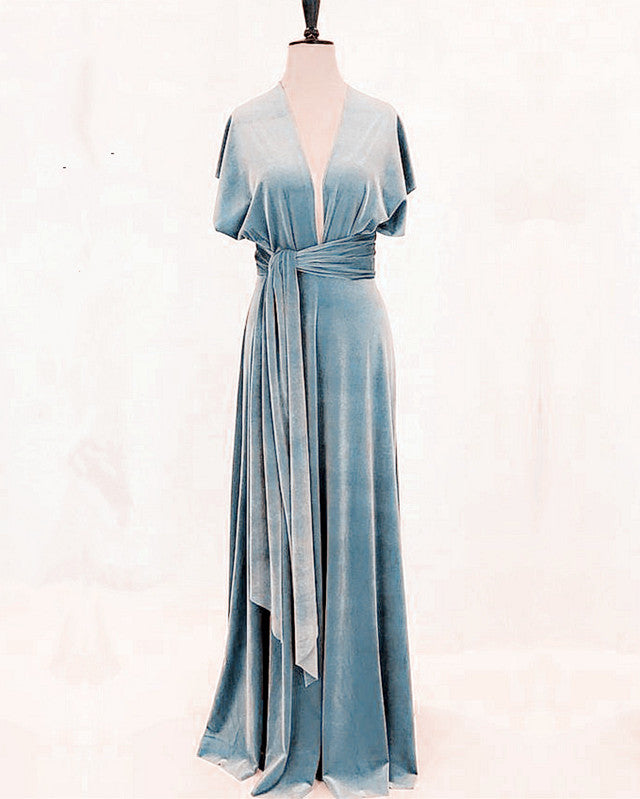 blue dress for baby girl TH&TH Celeste Velvet Bridesmaid Dress in Smoke Blue – TH and TH main image 0
