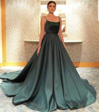 Load image into Gallery viewer, Spaghetti Straps Beaded Neckline Satin Ball Gowns Prom Dresses
