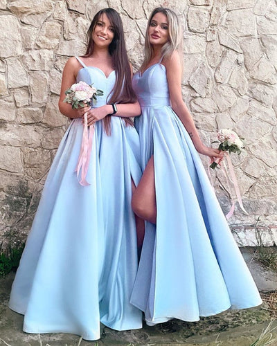 Spaghetti Straps Bridesmaid Dresses Satin Split-alinanova
