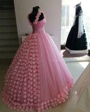 Load image into Gallery viewer, Spaghetti Straps Pink Flower Ball Gowns Quinceanera Dresses Bodice Corset
