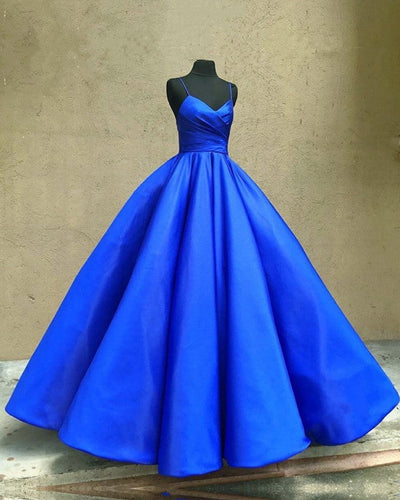 Spaghetti Straps V Neck Satin Wedding Dresses Ball Gowns-alinanova