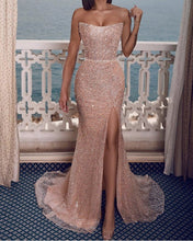 Load image into Gallery viewer, Rose Gold Mermaid Prom Dresses Sparkly
