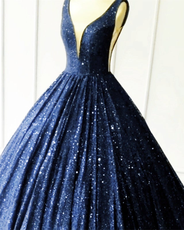 slim fit dress slacks Sequins Ball Gown Prom Dresses Plunge Neck – alinanova