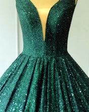 Load image into Gallery viewer, Sparkle Sequin Prom Dresses Plunge Ball Gown
