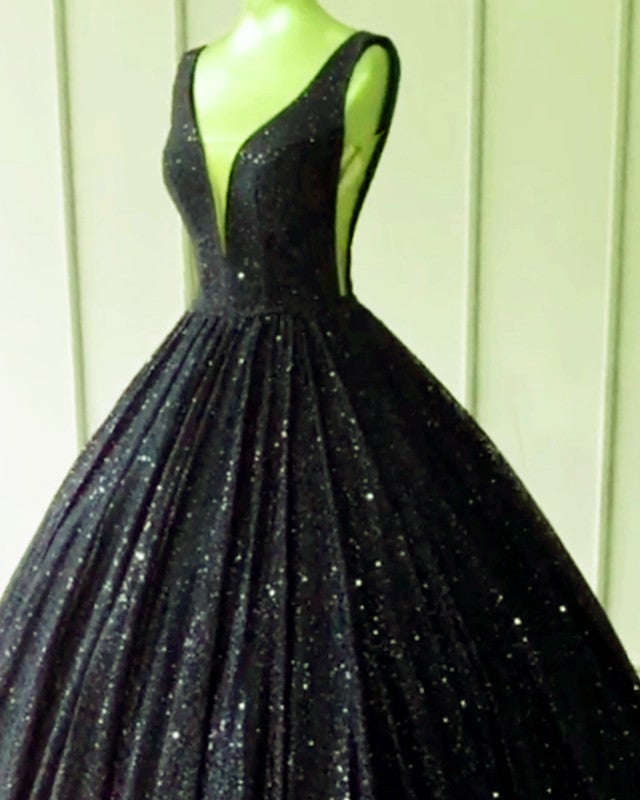 Sequins Ball Gown Prom Dresses Plunge Neck alinanova Sequins Ball Gown Prom Dresses Plunge Neck alinanova