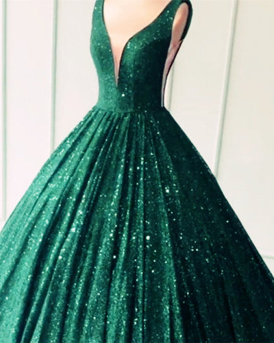 Green Sequin Ball Gown Prom Dresses 2020
