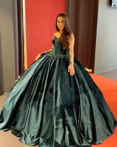 Sparkle Velvet Ball Gown Quinceanera Dresses Long Sleeves-alinanova