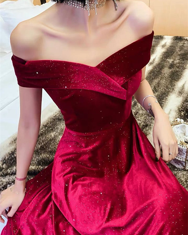 Emerald Green Velvet Sparkle Ball Gown Prom Dresses Off The Shoulder –  alinanova