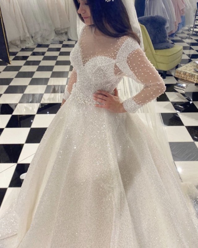 Sparkle Wedding Dress Ball Gown Long Sleeves