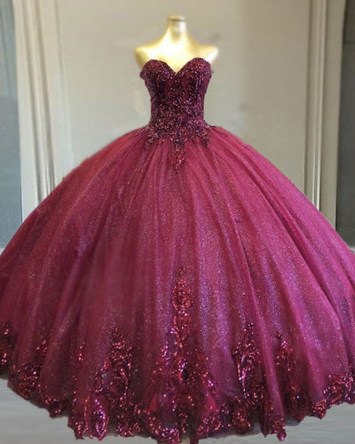 Burgundy Sparkles Quinceanera Dresses 2021