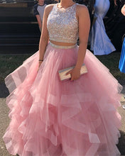 Load image into Gallery viewer, Sparkly Sequins Beaded Organza Layered Ball Gowns Prom Dresses Two Piece
