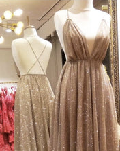 Load image into Gallery viewer, Sparkly Tulle Sequins Prom Dresses Cross Back
