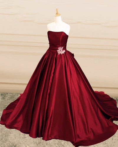 Strapless Ball Gown Satin Dresses Ruffles-alinanova